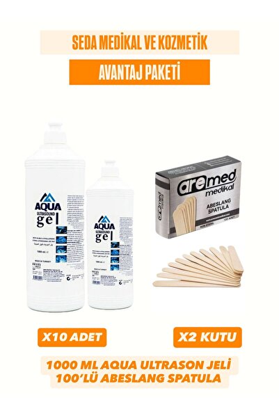 Aqua ULTRASON JELİ 10 ADET + ABESLANG 100'LÜ 2 KUTU SPATULA AHŞAP DİL ÇUBUĞU ...