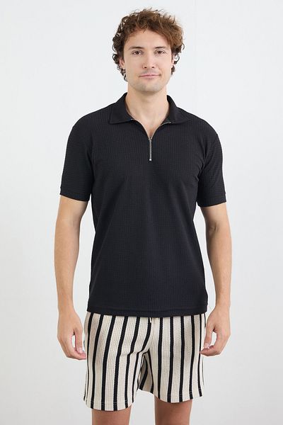 Fulla Moda Πλεκτό μπλουζάκι με μισό φερμουάρ Polo Neck