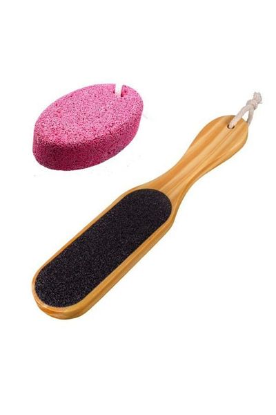 GIRLS CORNER Professional double-sided wooden heel file with pumice stone for heel care, Pink