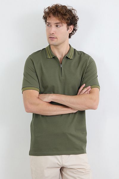 Fulla Moda Μπλουζάκι με ριγέ μισό φερμουάρ με γιακά πόλο