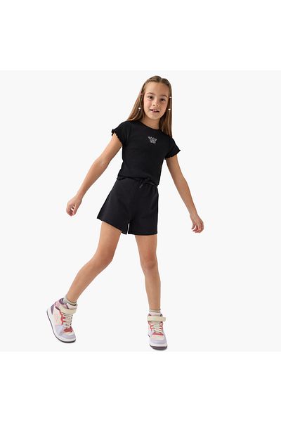 Juniors Solid Shorts with Drawstring Closure