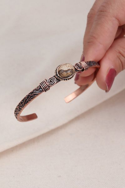 Süspüs Accessories Brown Jasper Stone Oval Copper Bracelet