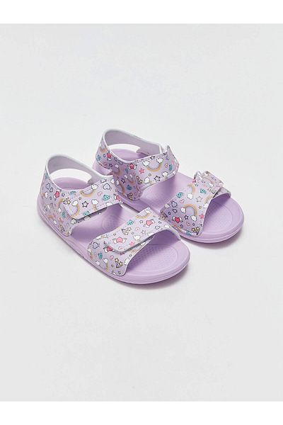 LC Waikiki Lcw Steps Lilac Printed Velcro Girls' Sandals