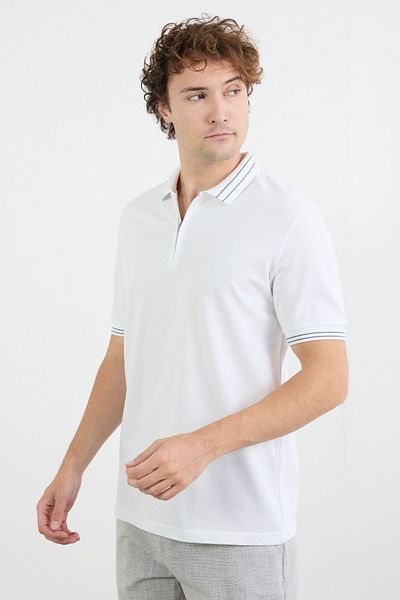 Fulla Moda Μπλουζάκι με ριγέ μισό φερμουάρ με γιακά πόλο