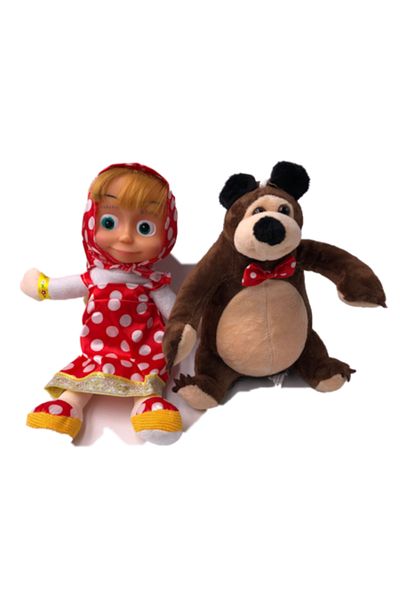 dalimag Set Papusi Masha si Ursul, Masha cu Scufita Rosie cu Buline Albe care canta si Ursul care Sforaie