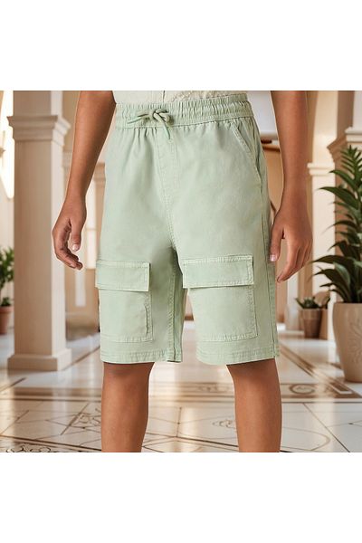 Juniors Solid Cargo Shorts with Pockets and Drawstring Closure