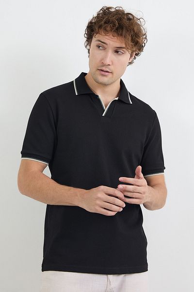 Fulla Moda Μπλουζάκι με ριγέ βάφλα από ύφασμα πόλο γιακά