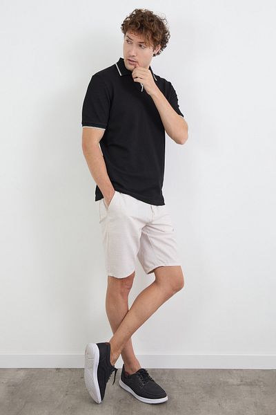 Fulla Moda Μπλουζάκι με ριγέ βάφλα από ύφασμα πόλο γιακά