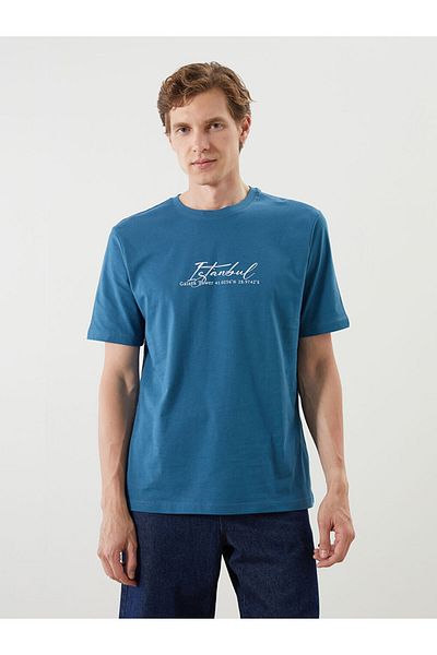 LC Waikiki Pink Crew Neck Istanbul Printed Combed Cotton Men's T-Shirt