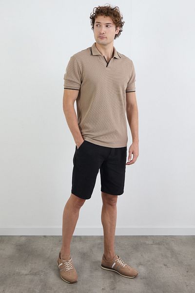 Fulla Moda Μπλουζάκι με ριγέ βάφλα από ύφασμα πόλο γιακά