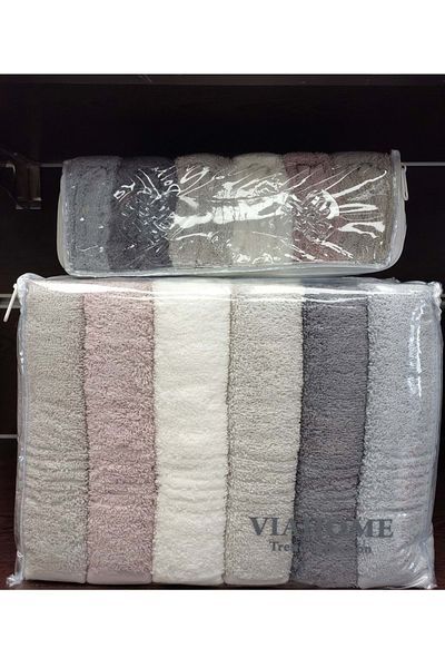 VİA HOME Via Home 6-Piece Hand Towel Set with Delta Heavy Jacquard Bag (50X90)