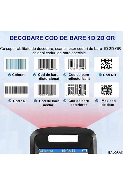 BALQRA BALQRA® Barcode Scanner, Wireless, Portable, 1D/2D/QR Code Reader HD Screen, 30 Hours Battery Life