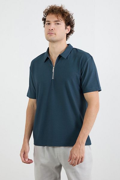 Fulla Moda Βασικό μπλουζάκι με μισό φερμουάρ Polo γιακά