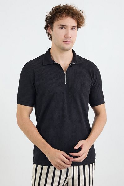 Fulla Moda Πλεκτό μπλουζάκι με μισό φερμουάρ Polo Neck