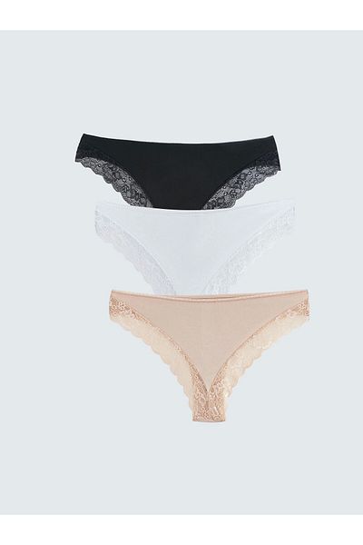 LC Waikiki LCW DREAM Chiloți brazilian cu dantelă neagră Pachet 3