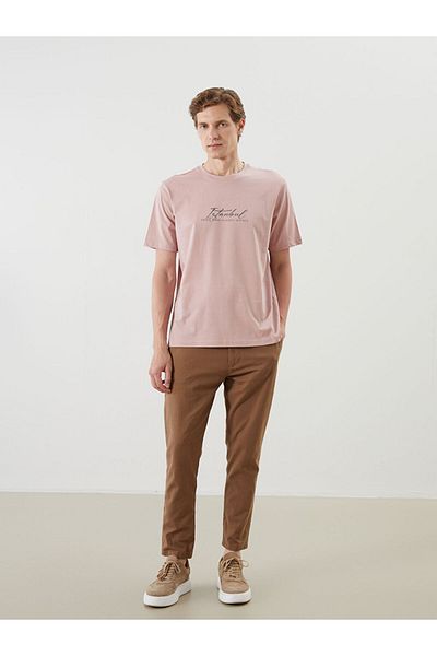 LC Waikiki Pink Crew Neck Istanbul Printed Combed Cotton Men's T-Shirt