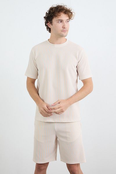 Fulla Moda Μπλουζάκι με ριγέ Jacquard Crew Neck