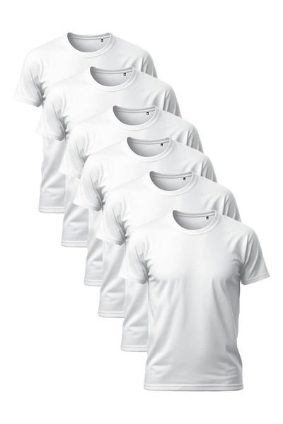 TEXTELO (6) piece Men's Combed Cotton White T-Shirts – Crew Neck, Short Sleeve