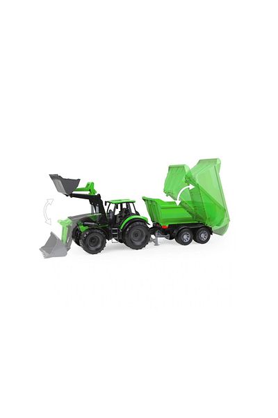LENA Children's toy, Deutz-Fahr Lena tractor with trailer, plastic, 76 cm long