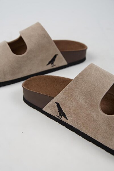 Krahe Robert férfi valódi bőr dupla szalagos tépőzáras nerc papucs