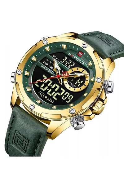 Naviforce Men's Analog-Digital Sports Watch – Leather Strap, Alarm & Date Display, Water Resistant