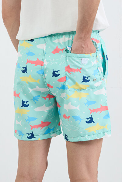 Fulla Moda Köpek Balığı Baskılı Cepli Deniz Şortu