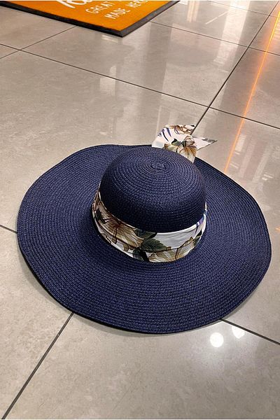 Külah Women Wide Brim Straw Hat with Flower Pattern Stripe Beach Vacation Travel Hat