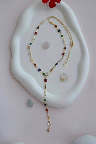 Sacce Scarves&Accessories Elegant Y Model Necklace with Colored Stones Low-Cut Necklace Sparkling Multicolor