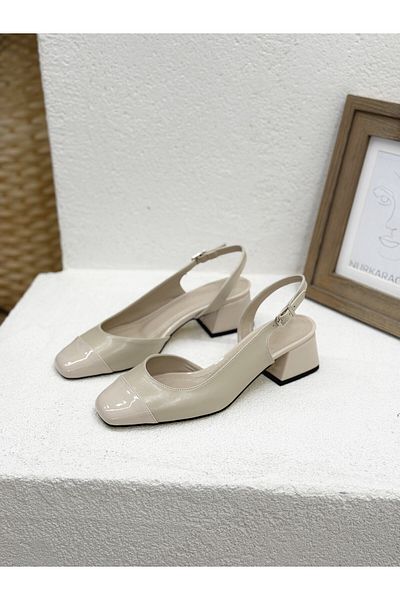 NUR KARACA 25Y1806 Cut Nose Open Back 5cm Thick Heel Shoes for Women