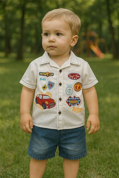 MİNYON BABY Boys' Shirt and Denim Shorts Bottom-Top Printed Set