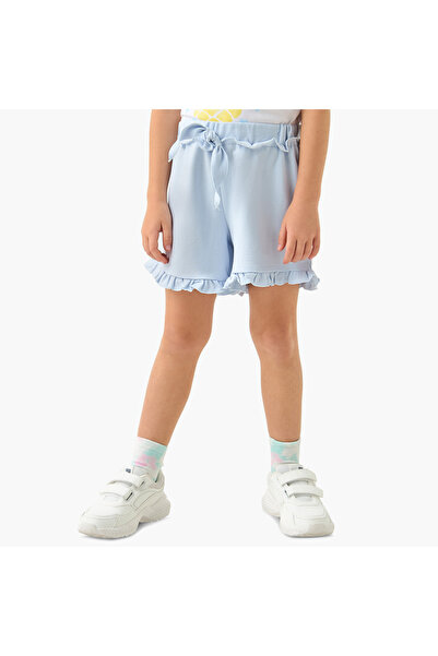 Juniors Solid Shorts with Drawstring Closure and Ruffle Hem