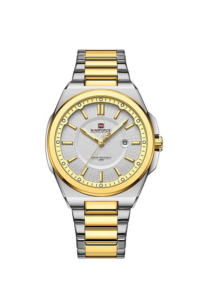 Naviforce Luxury Tone Gold and Silver Stainless Steel Analog Watch for Men with White Dial