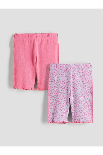 LC Waikiki Lilac Floral Short Girls' Leggings with Elastic Waist