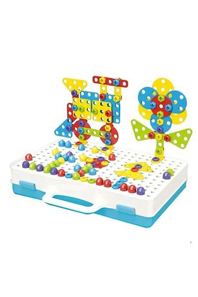 dalimag Interactive Toy Mosaic Puzzle Game with Electric Drill, Creative Construction, 193 Pcs, for Kids, Bl