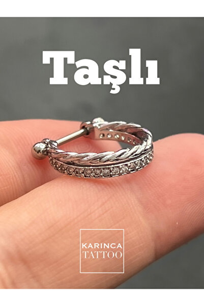 Karınca Piercing Taşlı Halka Conch Piercing Earcuff Kulak Kıkırdak Küpe Nippl...