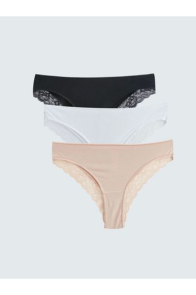 LC Waikiki LCW DREAM Chiloți brazilian cu dantelă neagră Pachet 3