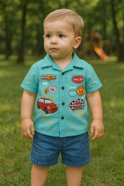 MİNYON BABY Boys' Shirt and Denim Shorts Bottom-Top Printed Set