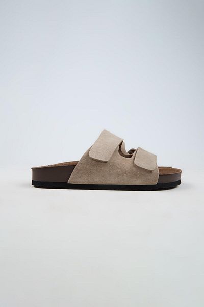 Krahe Robert Men's Genuine Leather Double Strap Velcro Mink Slippers