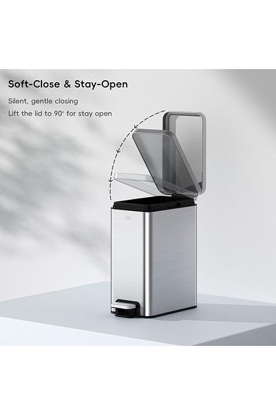 EKO Small Bathroom Trash Can with Lid Soft Close, Step Pedal, 10 Liter / 2.6 Gallon Stainless Steel Bin