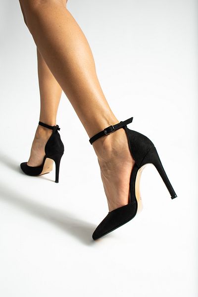 golden heel 10.5 cm Black Suede Stiletto Pointed Toe Women's High Heels
