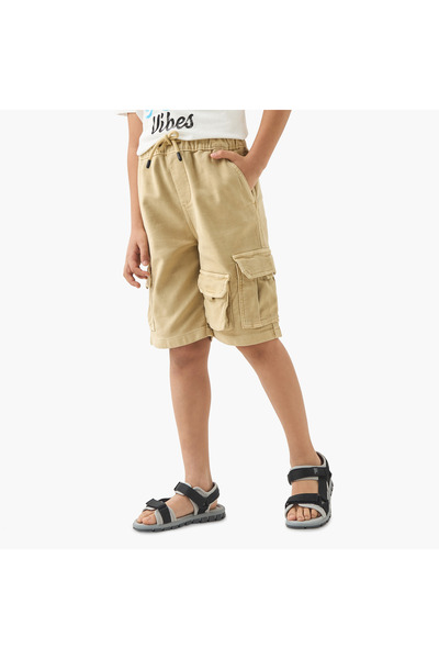 Juniors Solid Cargo Shorts with Drawstring Closure