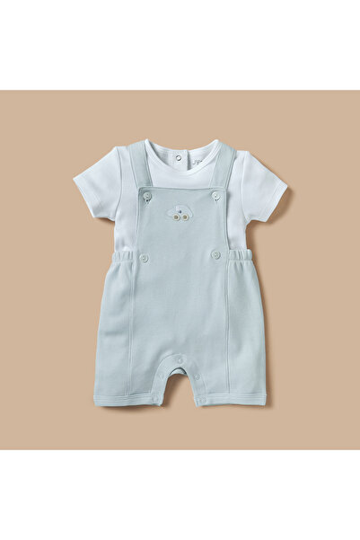 Juniors Car Embroidered Cotton Dungaree and T-shirt Set