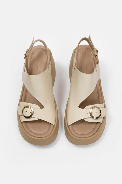 NILUFARR Marli Beige Genuine Leather Heeled Women's Sandals