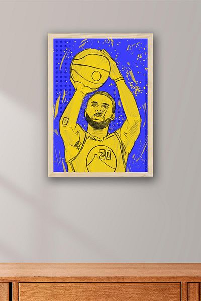 Saturn Pictură înrămată de Stephen Curry - Pictură poster NBA de baschet