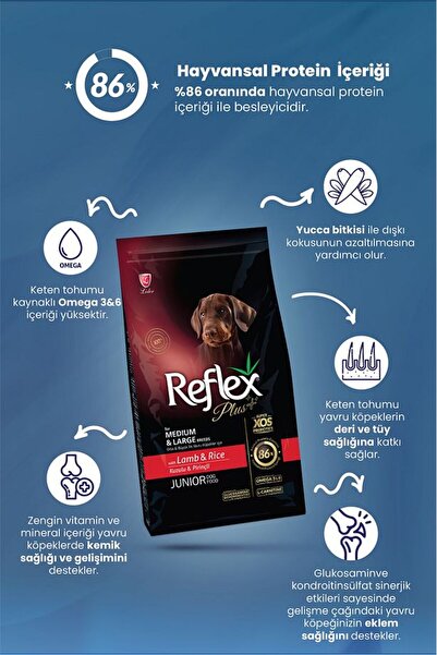 Reflex Plus Orta Ve Büyük Irk Kuzulu Ve Pirinçli Yavru Köpek Maması 3 Kg
