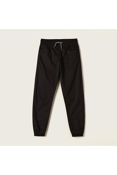 Juniors Solid Mid-Rise Pants with Drawstring Closure and Pockets