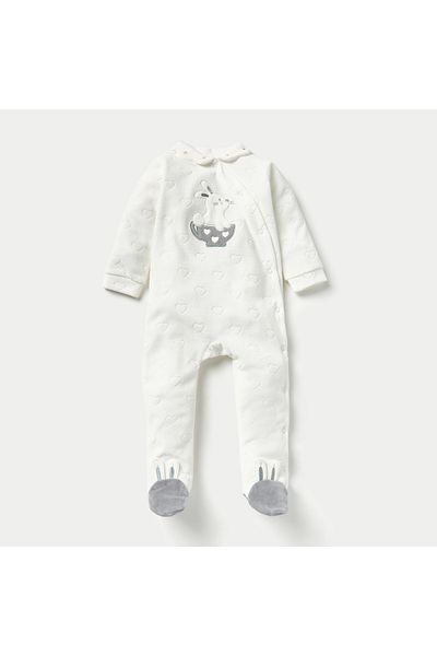 Juniors Heart Embossed Velour Closed Feet Sleepsuit with Cap