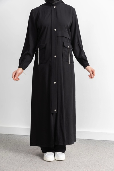 Letafet ÇIT ÇIT DETAYLI DİK YAKA SPOR FERACE - SİYAH