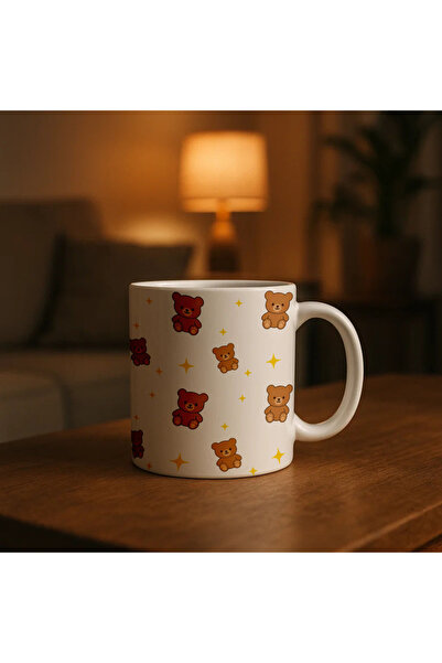 Borambalaj White Mug with Sweet Teddy Bear and Star Pattern