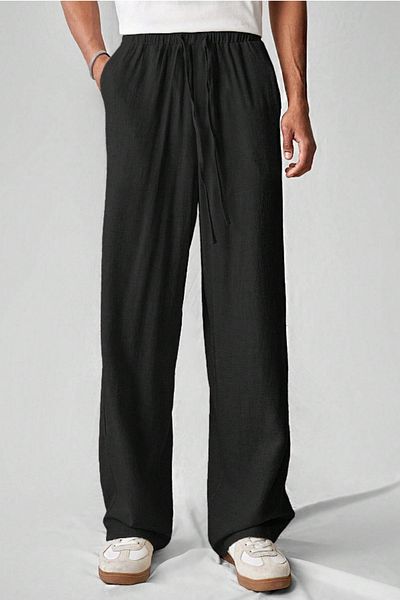 Tarz Cool Ελαφρύ και άνετο ανδρικό παντελόνι Muslin Baggy - Μαύρο